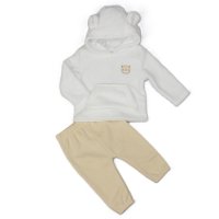 H33553:  Baby Unisex Bear Hooded Plush Fleece Top & Jog Pant Set (6-24 Months)